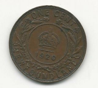 1920 Newfoundland Canada One 1 Cent George V Large Penny Coin Vf