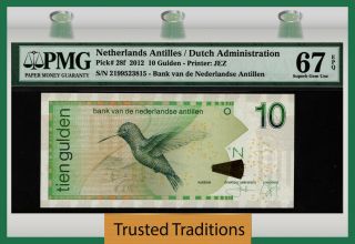 Tt Pk 28f 2012 Netherlands Antilles 10 Gulden " Bird " Pmg 67 Epq Gem Unc