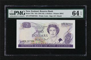 1981 - 92 Zealand Reserve Bank 2 Dollars Pick 170c Pmg 64 Epq Choice Unc