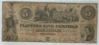 1855 $5 Dollars - Planters Bank Of Fairfield - Winnsboro,  South Carolina