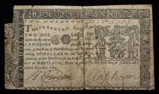 Colonial Currency,  Maryland.  January 1st,  1767,  $2,  Fr Md - 45
