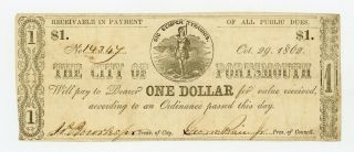 1862 $1 The City Of Portsmouth,  Virginia Note - Civil War Era
