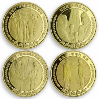 Korea,  4 Coins Set 1 Won 2019 - Kim Jong - Un And Trump,  Ptin,  Xi Jinping,  Jae - In