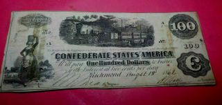 1862 Confederate 100 Dollar Note
