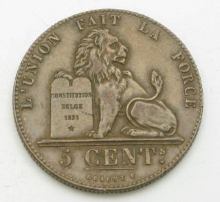 Belgium 5 Centimes 1850 - Copper - Leopold I.  - Vf - 761