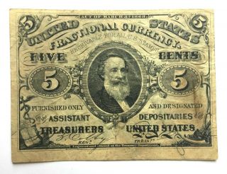 1863 5 Cents Fractional Currency Third Issue Civil War Banknote