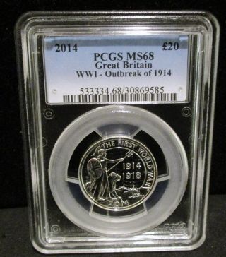 2014 British Wwi - Outbreak Of 1914 20 Pound.  999 Silver Coin - Pcgs Ms68 - 585