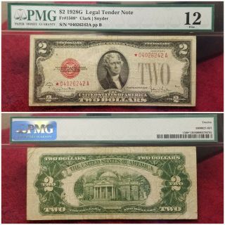 1928 - G $2 Dollar Star Note.  Pmg Fine 12