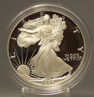 1986 - S American Silver Eagle 1 Oz Silver Proof Coin,  Sleeve & J5