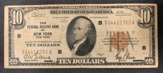 1929 U.  S.  $10 Dollar National Currency Note York Nr