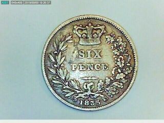 1835 Great Britain Six Pence Silver Coin