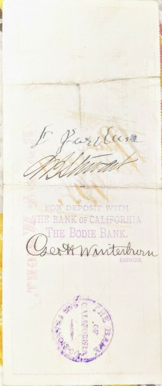 1881Boone & Wright General Merchandise BODIE CA.  California Bank Check 2
