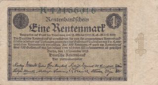 1 Rentenmark Fine Banknote From Germany 1923 Pick - 161