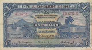 1 Dollar Vg - Fine Banknote From British Trinidad And Tobago 1939 Pick - 5