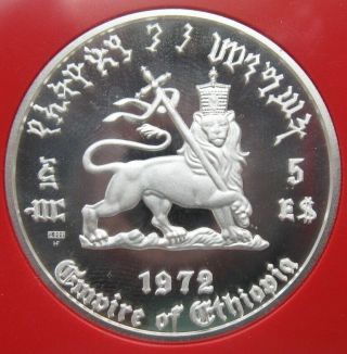 1972 Ethiopia Haile Selassie 5 Dollar Silver Proof Coin Crowned Lion Of Judah