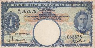 1 Dollar Vg - Fine Banknote From British Malaya 1941 Pick - 11