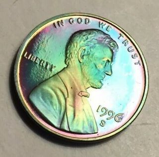 1996 S Proof Lincoln Cent Monster Rainbow Toned