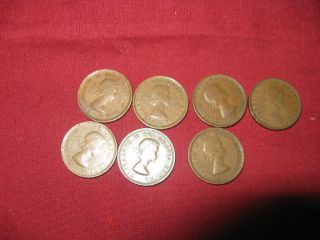 Complete Set Of 7 Canada Queen Elizabeth Pennies 1953 To 1959.