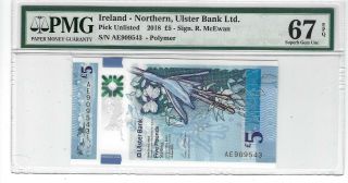 P - Unl 2018 5 Pounds,  Ireland - Northern,  Ulster Bank Ltd. ,  Pmg 67epq Gem