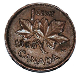 Canada 1955 Sf 1 Cent Copper One Canadian Penny Coin