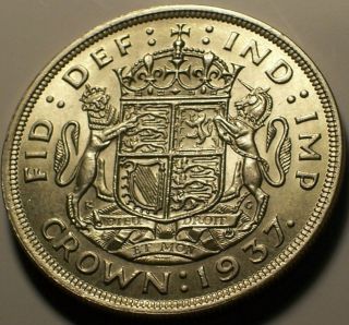 Great Britain,  1937 George Vi Crown,  Five Shillings 5 Shillings.  419,  000 Mintage