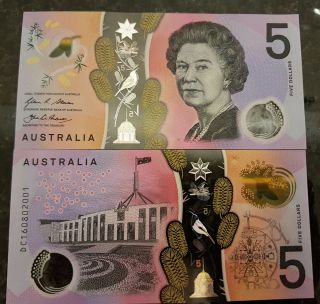 Australia 5 Dollars 2016 Unc Polymer Queen Elizabeth Ii Banknote P62