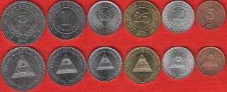 Nicaragua Set Of 6 Coins: 5 Centavos - 5 Cordobas 2002 - 2007 Unc