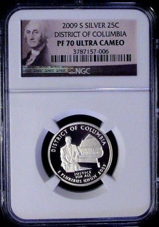 2009 S Ngc Pf 70 Ultra Cameo Silver District Of Columbia Quarter Portrait Label