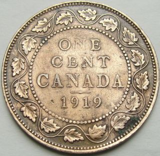 1919 1C Canada Cent,  Canadian Penny,  Large Cent,  One - Cent Piece,  Copper,  12572 2