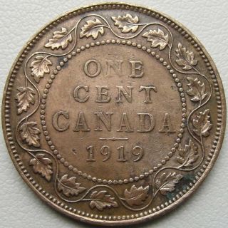 1919 1C Canada Cent,  Canadian Penny,  Large Cent,  One - Cent Piece,  Copper,  12572 3