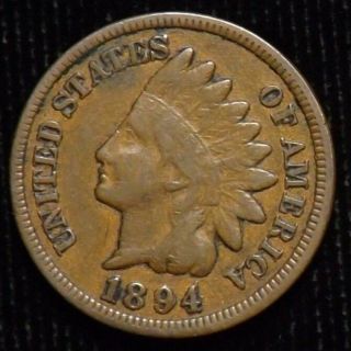 1894 Over 94 Error Indian Cent Fine