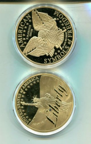 Statue Of Liberty 2015 70 Mm Gold Plated Proof Medal Swarovski 4402m