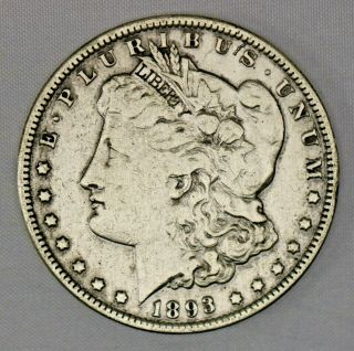 1893 - P $1 Morgan Dollar 90 Silver Coin United States Of America Scarce Key Date