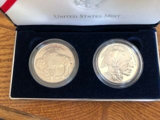 2001 American Buffalo Commemorative Proof And Uncirc Silver Dollars Two Coin Set