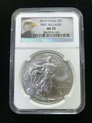 2014 Ngc Ms70 Fr $1 Silver American Eagle Dollar First Releases Coin S$1 Ms 70