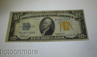 Us 1934 A $10 Dollar North Africa Silver Certificate Gold Seal Note B11857538a