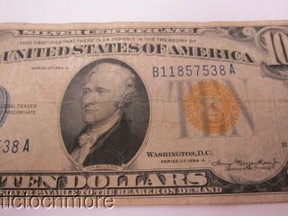 US 1934 A $10 DOLLAR NORTH AFRICA SILVER CERTIFICATE GOLD SEAL NOTE B11857538A 5