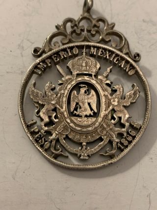 Very Rare 1866 1 Peso Imperio Mexicano Sterling Silver Charm Carved