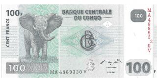 Congo P 98 100 Francs 2007 S/n Error - Misaligned Number Cu