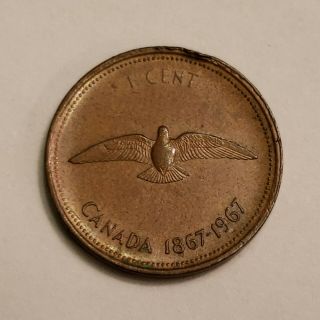 1967 Canada 1 Cent,  Queen Elizabeth Ii,  100th Anniv.  Of Canada,  Km 65