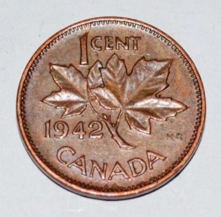 Canada 1942 1 Cent Copper One Canadian Penny Coin