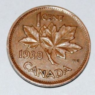 Canada 1938 1 Cent Copper Coin One Canadian Penny George Vi
