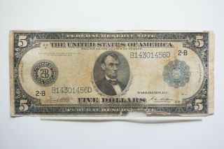 1914 U.  S.  - $5 Five Dollar Federal Reserve Large Note - Washington,  Dc