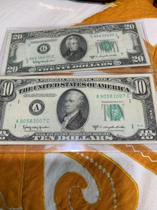 A Pair 1950 $10 And $20 Bills Au.  Impressive
