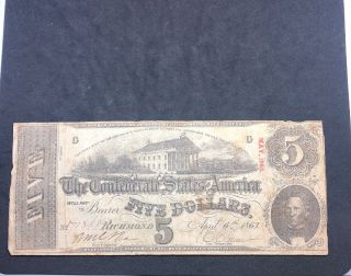 1863 Five Dollars Confederate States Of America Richmond,  Va