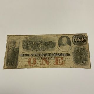 1861 South Carolina The Bank Of South Carolina Charleston $1 Obsolete Currency