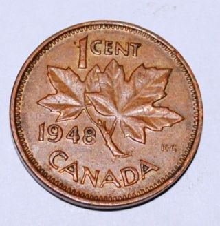 Canada 1948 1 Cent Copper Coin One Canadian Penny