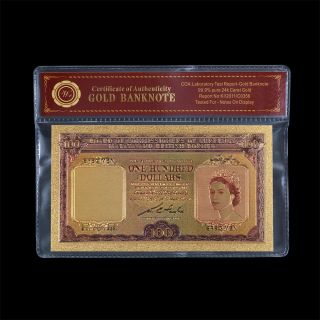 Wr Colorized 1953 Malaya & British Borneo Qeii $100 Gold Foil Dollar Banknote