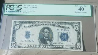 1934 $5 Five Dollar Blue Seal Silver Certificate Note Pcgs Graded