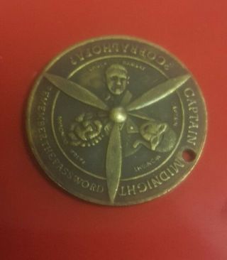Captain Midnight 1940 Flight Patrol Medal Of Membership Skelly Brass Token Coin